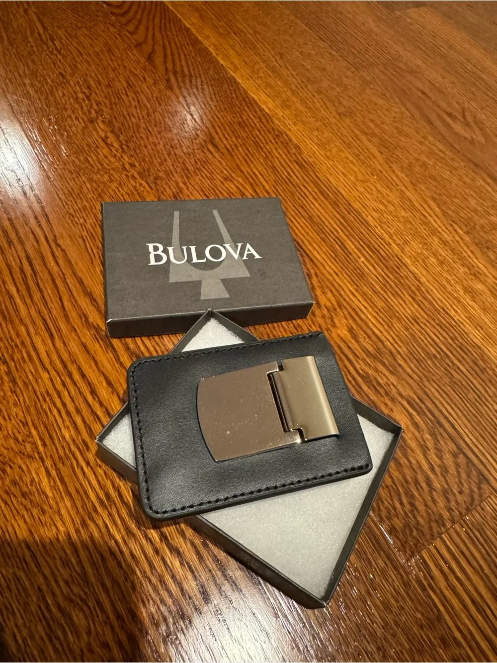 Bulova Black Leather Money Clip Card Sleeve